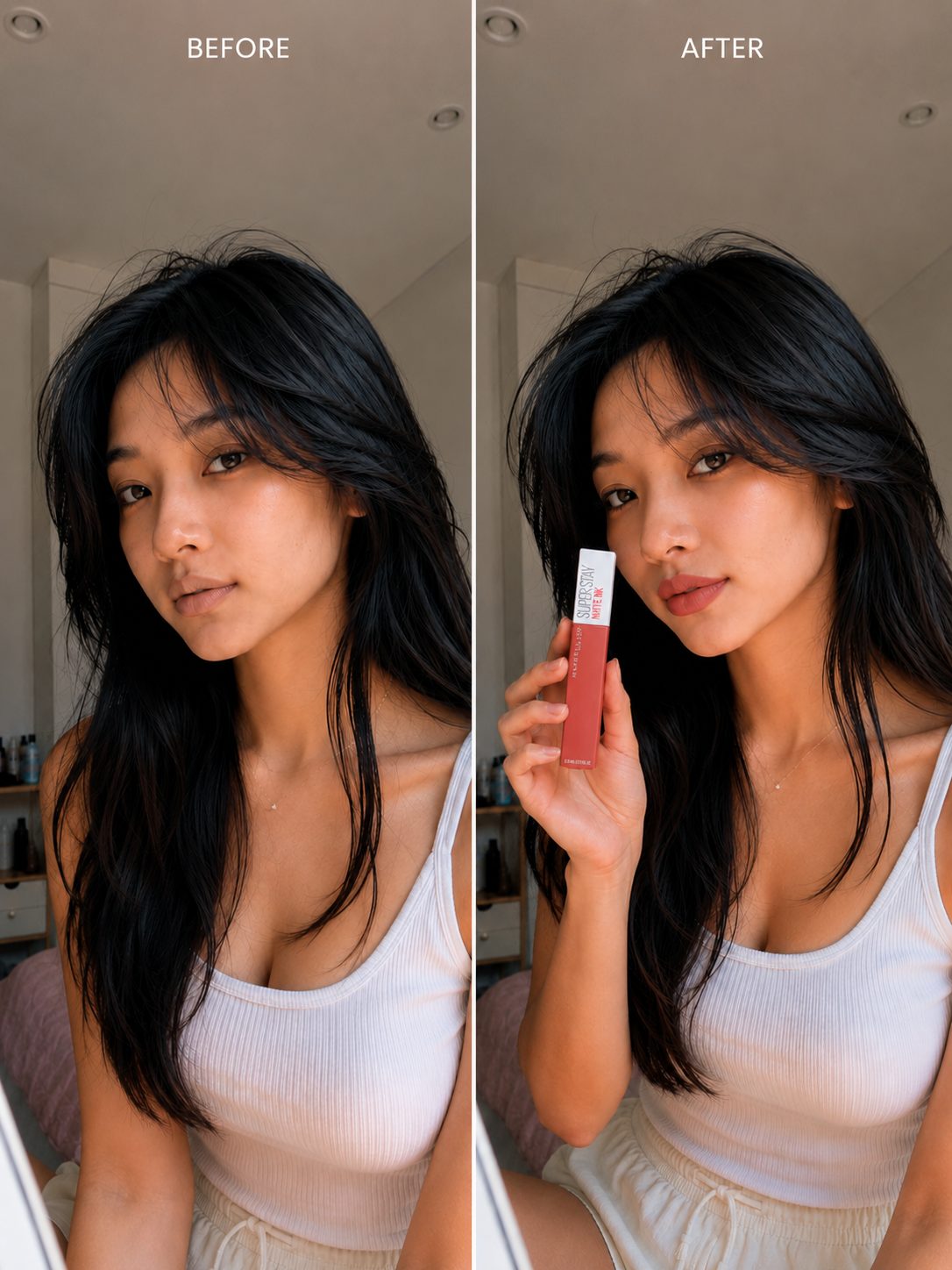 Before and after lip tint